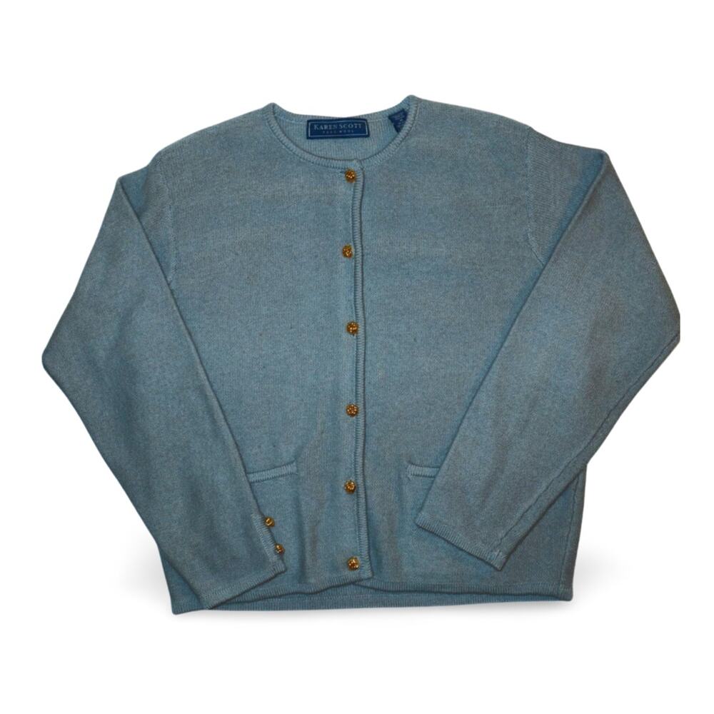 Women Light Grey Karen Scott 100% Wool Button-up Cardigan Size Medium